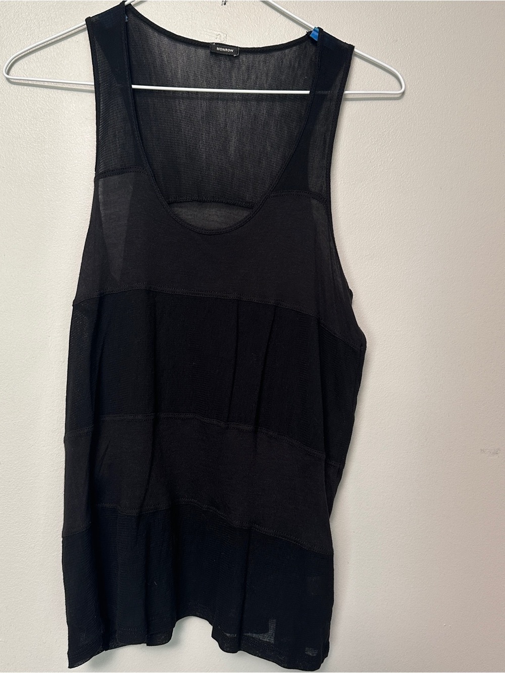 Monrow Black Sheer Panel Sleeveless Tank Top